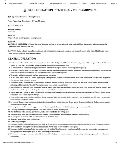 Cub Cadet Lawn Mower Safety Manual